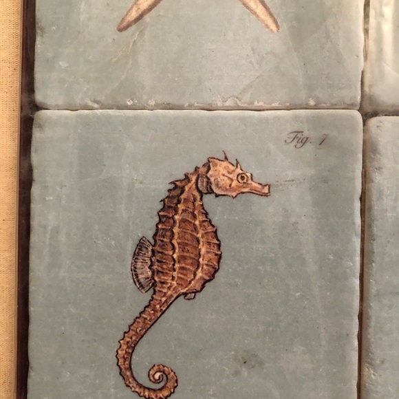 New NIB four marble coasters blue with shells with cork backing Screencraft - Picture 5 of 7